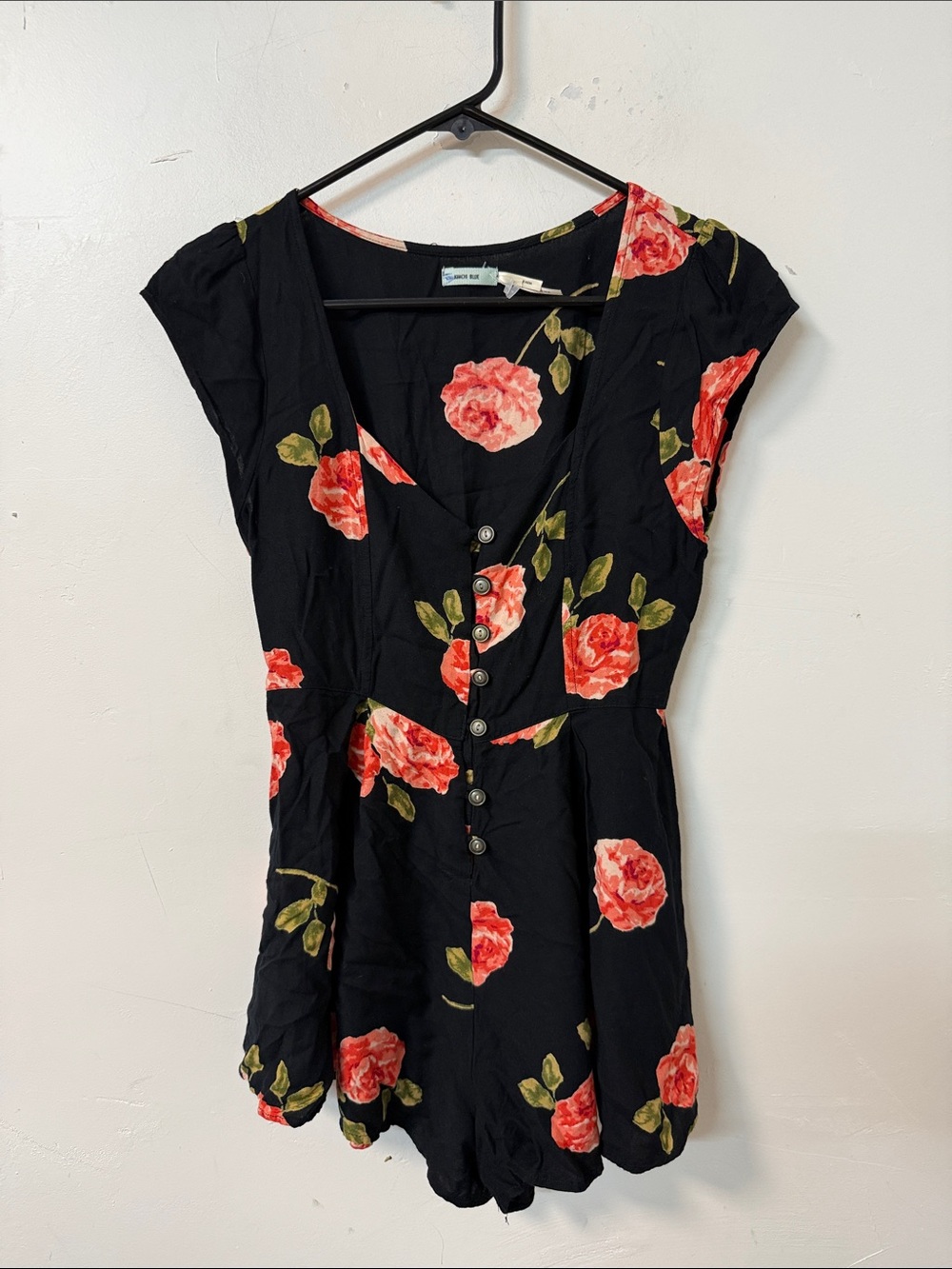 Kimchi Blue Black Romper with Red Floral Print